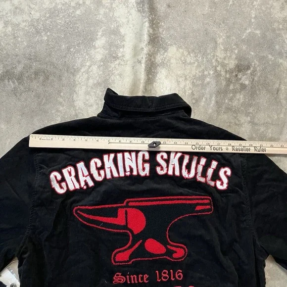 Artuful Dodger Varsity Jacket Mens Size Large Black Cracking Skulls Bomber